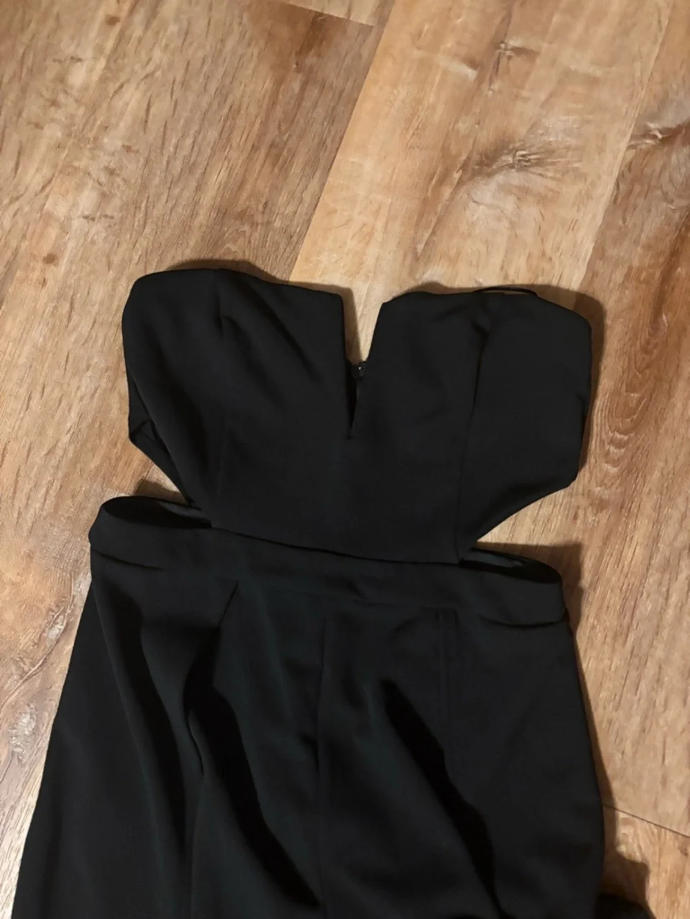Wedding guest Strapless black jumpsuit wide leg size L flowy split *2 for 20*